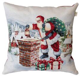 Наволочка декоративная 45х45 гобеленовая с велюром Снігова зима Санта Прованс (037193), Цвет: красный, Тип: наволочки, Размер: 45x45