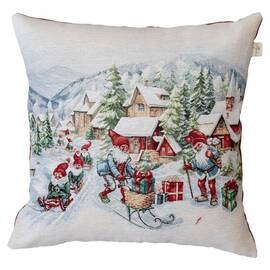 Подушка декоративна 45х45 гобеленова з велюром Снігова зима Салазки Прованс (037197), Колір: білий, Розмір: 45x45