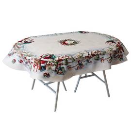 Скатерть овальная 135х180 ьна гобеленовая с велюром Снігова зима Прованс (037484), Тип: скатерти, Цвет: белый, Форма скатерти: овальная, Размер: 135x180