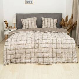 Постільна білизна 24296 ранфорс 200х220 з простирадлом на резинці 160х200 Вілюта, Розмір: двоспальний євро 200х220, Основний колір: бежевий