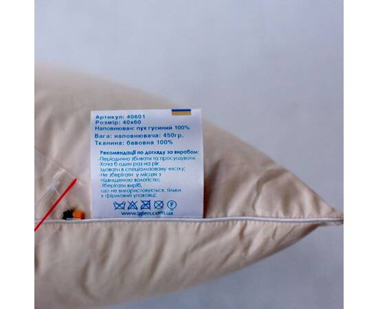 Подушка IGLEN 40х60 пух 100% в тику (40601G), Колір: білий, Розмір: 40x60, зображення 2