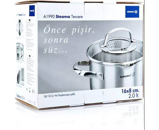 Каструля 16х8см 1,6л STEAMA KORKMAZ (A1990), Тип: каструля, Об'єм: 1,6 л, Колір: срібний, зображення 4