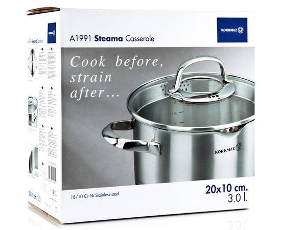 Каструля 20х10 см 3л STEAMA KORKMAZ (A1991), Тип: каструля, Об'єм: 3 л, Колір: срібний, зображення 4