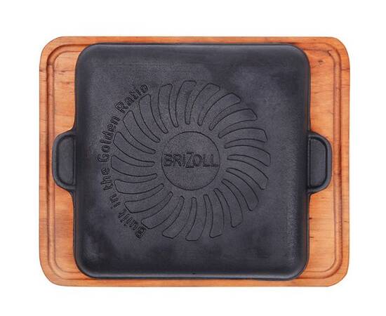 Сковорода чавунна порційна квадратна гриль з підставкою 180х180х25 мм Brizoll (H181825G-D), зображення 2