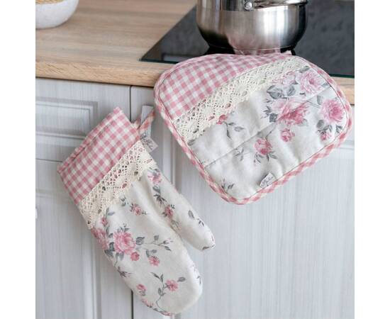 Прихватка 25х25 Прованс Bella Рози/рожева клітинка з мереживом (013515), зображення 3