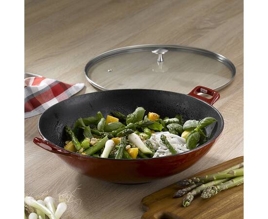 Вок чавунний з кришкою KELA Calido, 36 см, 4,0 л (11947), Колір: червоний, Тип: сковорода вок, Форма: кругла, Діаметр (см): 36, зображення 3