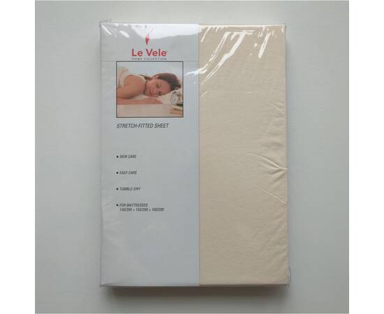 Простирадло на резинці Le Vele 160х200 ECRU (трикотаж), Колір: кремовий, Тип: простирадла на гумці, Розмір: 160x200, зображення 2