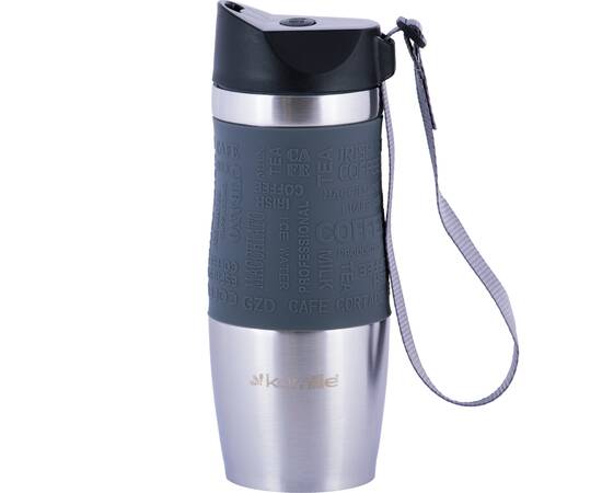 Термокружка 380 мл с TPR-вставкой и ремешком Kamille (2052), изображение 2