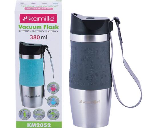 Термокружка 380 мл с TPR-вставкой и ремешком Kamille (2052), изображение 6