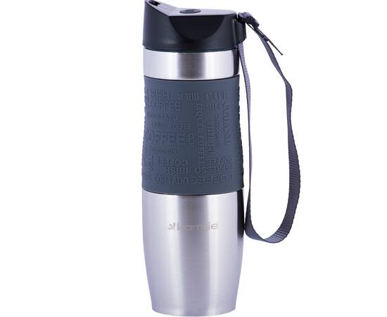 Термокружка 480 мл с TPR-вставкой и ремешком Kamille (2051), изображение 2