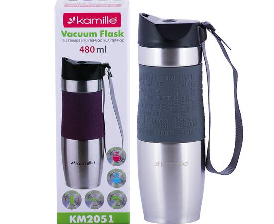 Термокружка 480 мл с TPR-вставкой и ремешком Kamille (2051), изображение 6