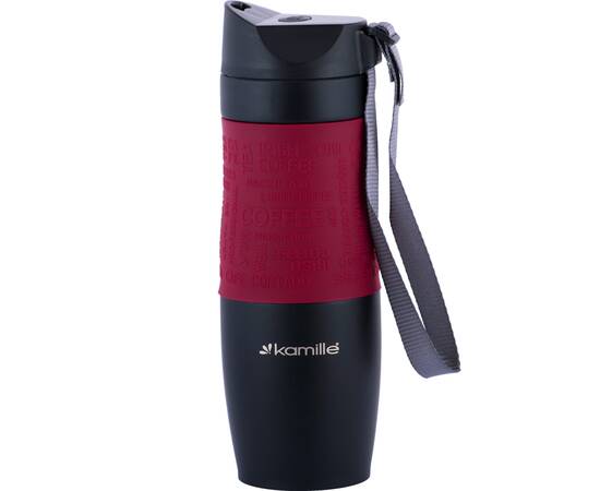 Термокружка 480 мл с TPR-вставкой и ремешком Kamille (2067)