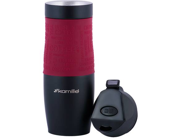 Термокружка 480 мл с TPR-вставкой и ремешком Kamille (2067)