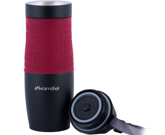 Термокружка 480 мл с TPR-вставкой и ремешком Kamille (2067)
