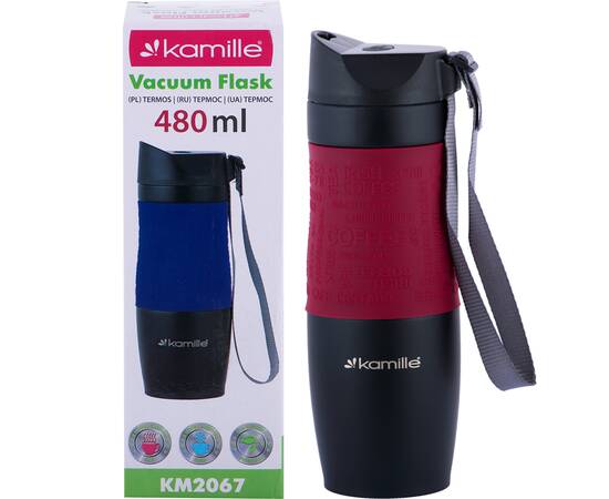 Термокружка 480 мл с TPR-вставкой и ремешком Kamille (2067)