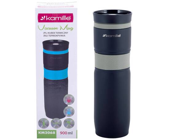 Термокружка 900 мл с TPR-вставкой Kamille (2068), изображение 6