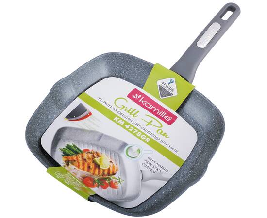 Сковорода-гриль 27x27x4 см Kamille (4278GR), Колір: сірий, Тип: сковорода гриль, Форма: квадратна, Діаметр (см): 26, зображення 2