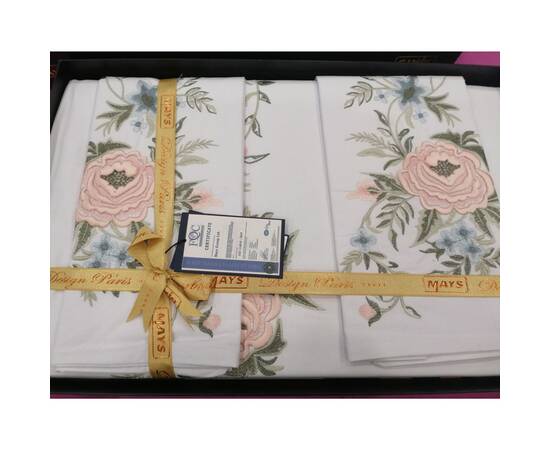 Комплект постельного белья Mays ранфорс с вышивкой Christal V01 двуспальный Евро, Размер: двуспальный евро 200х220, Основной цвет: белый, изображение 2