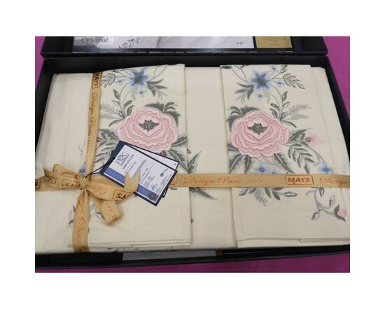 Комплект постельного белья Mays ранфорс с вышивкой Christal V35 двуспальный Евро, Размер: двуспальный евро 200х220, Основной цвет: кремовый, изображение 2