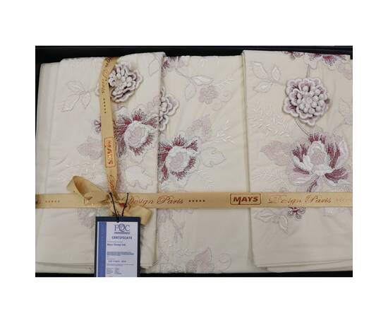 Комплект постельного белья Mays ранфорс с вышивкой Diva V 35 двуспальный Евро, Размер: двуспальный евро 200х220, Основной цвет: кремовый, изображение 2