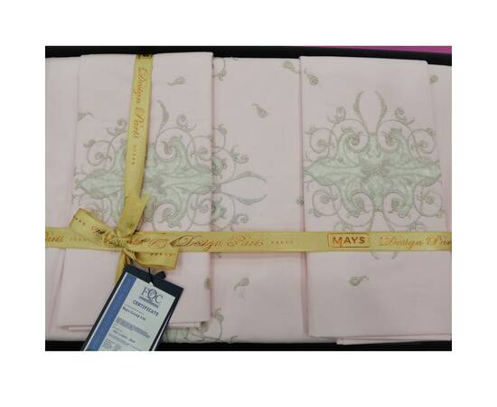 Комплект постельного белья Mays ранфорс с вышивкой Elegan V 17 двуспальный Евро, Размер: двуспальный евро 200х220, Основной цвет: нежно-розовый, изображение 2