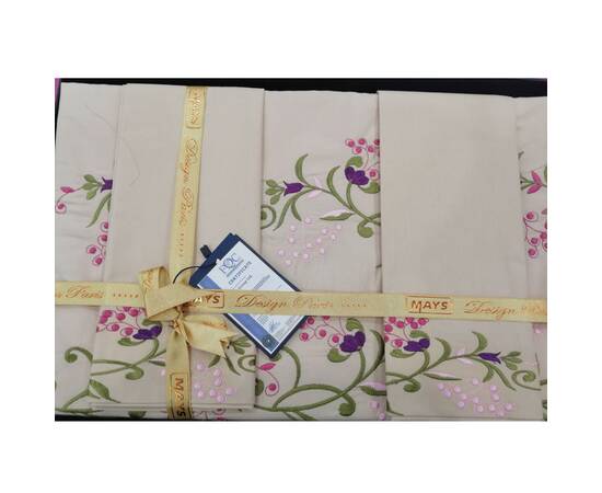 Комплект постельного белья Mays ранфорс с вышивкой Floret V 06 двуспальный Евро, Размер: двуспальный евро 200х220, Основной цвет: бежевый, изображение 2