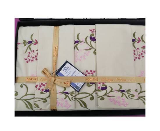 Комплект постельного белья Mays ранфорс с вышивкой Floret V 35 двуспальный Евро, Размер: двуспальный евро 200х220, Основной цвет: кремовый, изображение 2