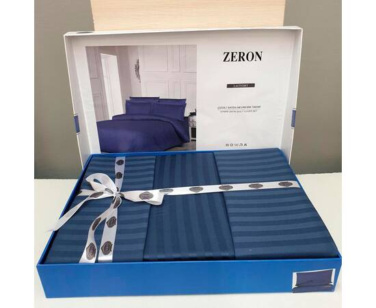 Постільна білизна Satin Strip 200x220 LACIVERT Zeron (17749), Розмір: двоспальний євро 200х220, Основний колір: синій, зображення 3