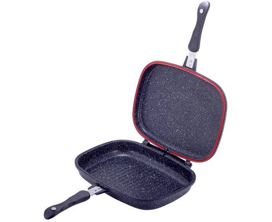 Сковорода-гриль подвійна 32x24 см із литого алюмінію Kamille (4432), Колір: чорний, Тип: сковорода гриль, Форма: прямокутна, Діаметр (см): 32, зображення 2