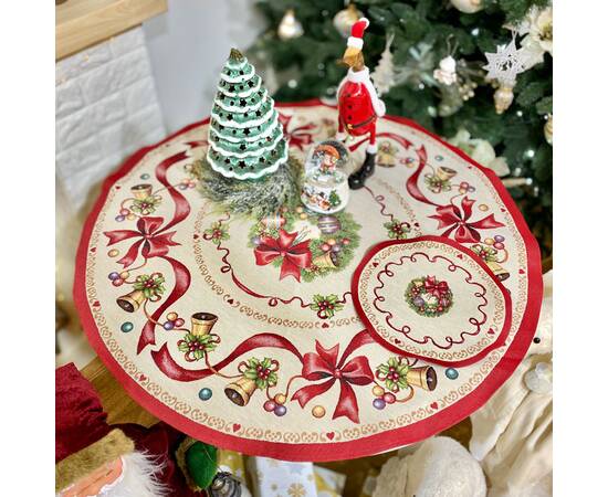 Серветка-підкладка під тарілку з мереживом Дзвоники і віночок O30 LiMaSo (ROUND010M-30D), Тип: салфетки, Цвет: красный, Форма скатерти: круглая, Размер: Ø30, изображение 3