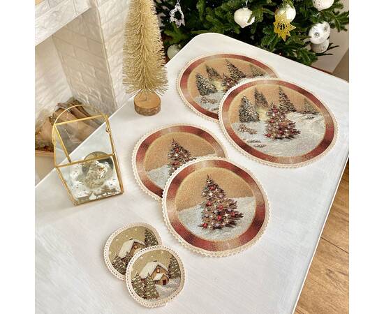 Серветка-підкладка під тарілку з мереживом Карпатська ніч O10 LiMaSo (ROUND740M-10D), Тип: салфетки, Цвет: коричневый, Форма скатерти: круглая, Размер: Ø10, изображение 3