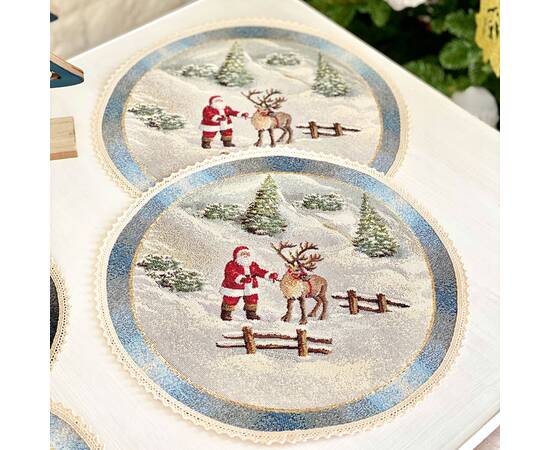 Серветка-підкладка під тарілку з мереживом Різдво в Карпатах O30 LiMaSo (ROUND723M-30D), Тип: салфетки, Цвет: зеленый, Форма скатерти: круглая, Размер: Ø30, изображение 2
