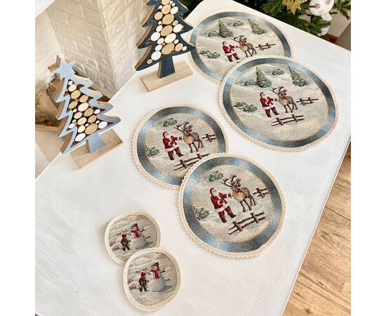 Серветка-підкладка під тарілку з мереживом Різдво в Карпатах O30 LiMaSo (ROUND723M-30D), Тип: салфетки, Цвет: зеленый, Форма скатерти: круглая, Размер: Ø30, изображение 3