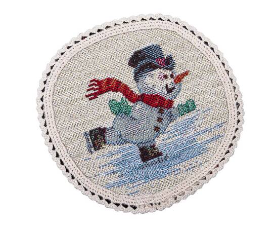 Серветка-підкладка під тарілку з мереживом Сніговики-витівники O10 LiMaSo (ROUND1062M-10D), Тип: серветки, Основний колір: червоний, Форма скатертини: кругла, Розмір: Ø10, зображення 4