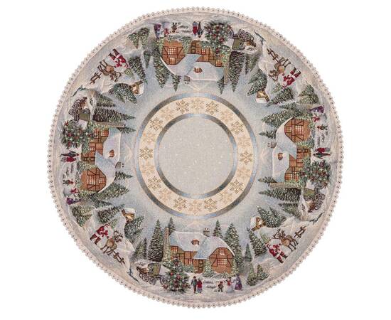 Скатертина гобеленова з мереживом Різдво в Карпатах O90 LiMaSo (ROUND723M-90D)