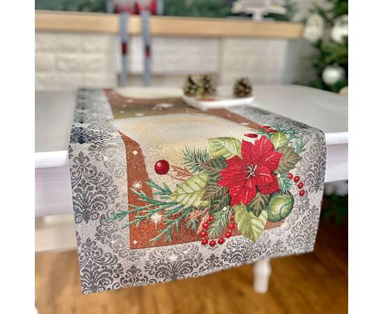 Наперон гобеленовий Святкова листівка 45х140 LiMaSo (RUNNER334G-45), Тип: дорожки (раннеры), Цвет: голубой, Форма скатерти: прямоугольная, Размер: 45x140, изображение 2