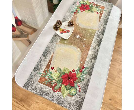 Наперон гобеленовий Святкова листівка 45х140 LiMaSo (RUNNER334G-45), Тип: дорожки (раннеры), Цвет: голубой, Форма скатерти: прямоугольная, Размер: 45x140