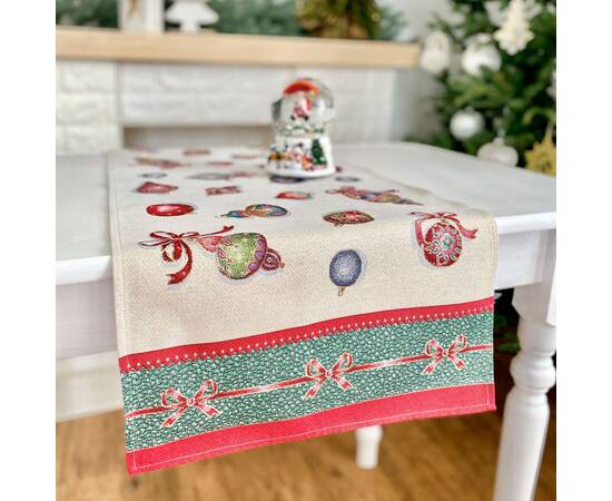 Наперон гобеленовий Ялинкові прикраси 45х140 LiMaSo (RUNNER336V-45), Тип: доріжки (раннери), Основний колір: зелений, Форма скатертини: прямокутна, Розмір: 45x140, зображення 2