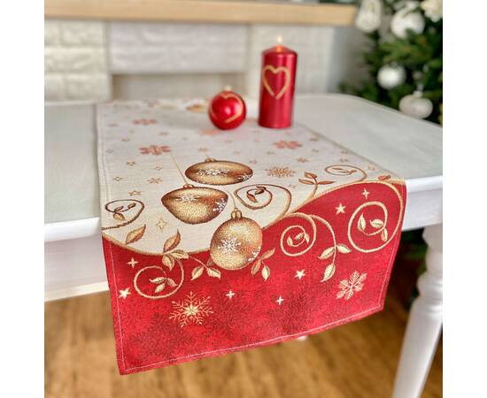 Наперон гобеленовий Новорічне диво 45х140 LiMaSo (RUNNER670-45), Тип: дорожки (раннеры), Цвет: красный, Форма скатерти: прямоугольная, Размер: 45x140, изображение 2