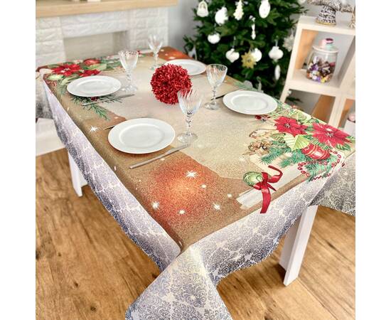 Скатертина гобеленова Святкова листівка 137х137 LiMaSo (RUNNER334G-137), Тип: скатерти, Цвет: голубой, Форма скатерти: квадратная, Размер: 137x137, изображение 3