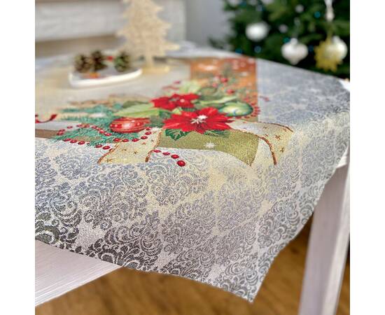 Скатертина гобеленова Святкова листівка 137х240 LiMaSo (RUNNER334G-240), Тип: скатерти, Цвет: голубой, Форма скатерти: прямоугольная, Размер: 137x240, изображение 4