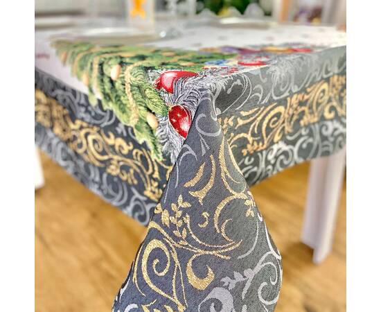 Скатертина гобеленова Новорічний сюрприз 137х180 LiMaSo (RUNNER536G-180), Тип: скатерти, Цвет: серый, Форма скатерти: прямоугольная, Размер: 137x180, изображение 2