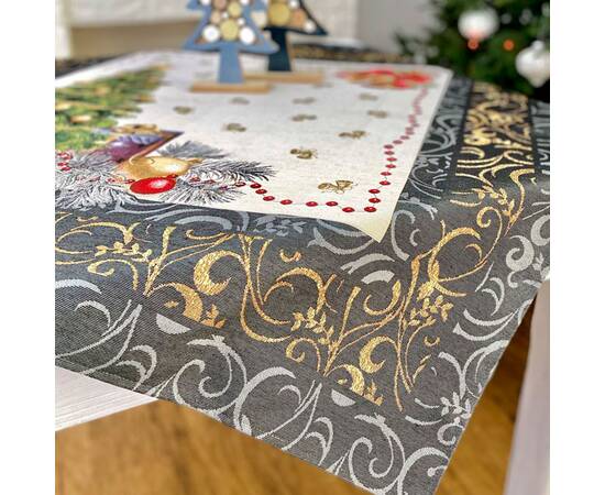 Скатертина гобеленова Новорічний сюрприз 97х100 LiMaSo (RUNNER536G-100 (без люрексу)), Тип: скатерти, Цвет: серый, Форма скатерти: квадратная, Размер: 97x100, изображение 2