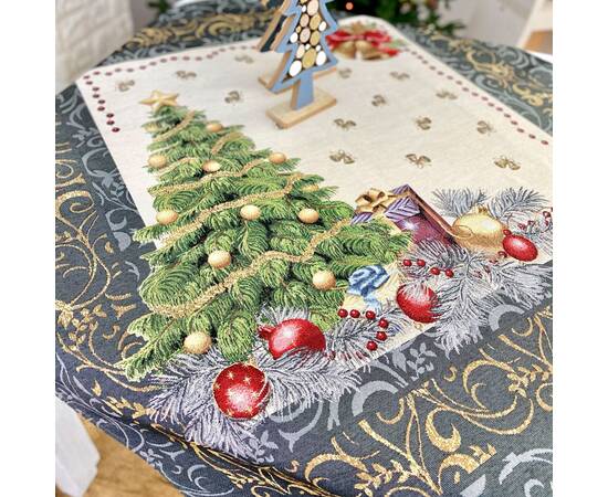 Скатертина гобеленова Новорічний сюрприз 97х100 LiMaSo (RUNNER536G-100 (без люрексу)), Тип: скатерти, Цвет: серый, Форма скатерти: квадратная, Размер: 97x100, изображение 3