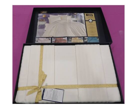 Комплект постельного белья Mays сатин-страйп V02 CREAM двуспальный Евро, Размер: двуспальный евро 200х220, Основной цвет: кремовый, изображение 2