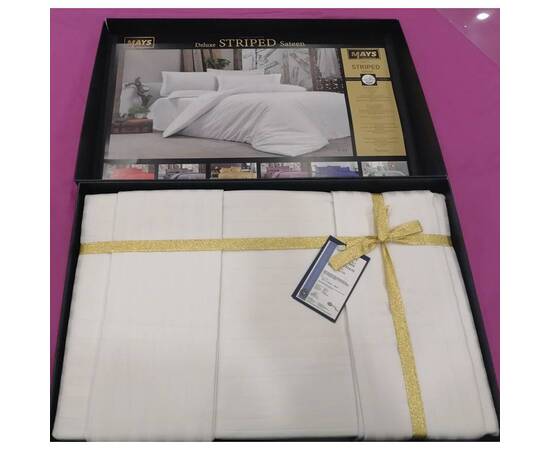 Комплект постельного белья Mays сатин-страйп V01 WHITE двуспальный Евро, Размер: двуспальный евро 200х220, Основной цвет: белый, изображение 2