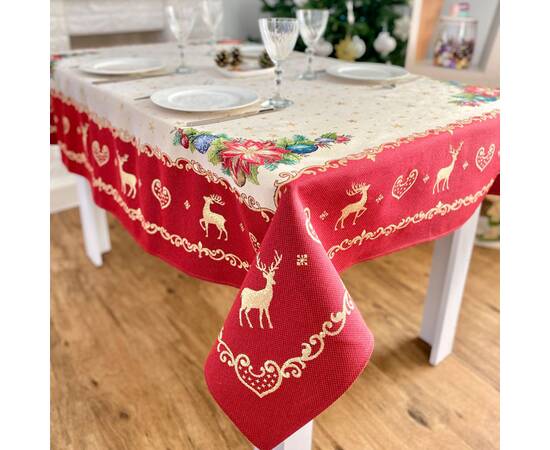 Скатертина гобеленова Новорічна фантазія 137х137 LiMaSo (RUNNER488-137), Тип: скатерти, Цвет: красный, Форма скатерти: квадратная, Размер: 137x137, изображение 2