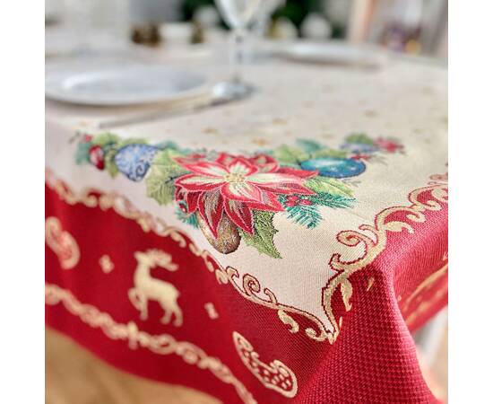 Скатертина гобеленова Новорічна фантазія 137х137 LiMaSo (RUNNER488-137), Тип: скатерти, Цвет: красный, Форма скатерти: квадратная, Размер: 137x137, изображение 3