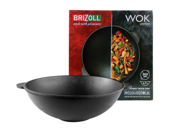 Сковорода чугунная WOK 4,7 л 300х103 мм Brizoll (W30), Цвет: черный, Тип: сковорода вок, Форма: круглая, Диаметр (см): 30, изображение 4