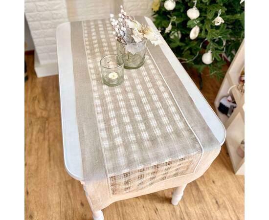 Наперон лляний 45х140 LiMaSo (NPLB24D2-45), Тип: дорожки (раннеры), Цвет: серый, Форма скатерти: прямоугольная, Размер: 45x140, изображение 3